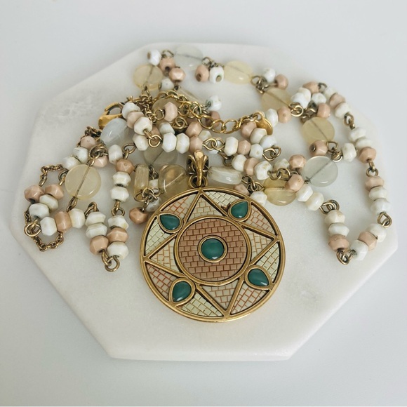 Vintage MONET Double Strand Beaded Pendant Necklace - Picture 5 of 7